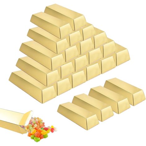 24 cajas de bombones doradas con forma de barra, de 14,5 x 5 x 3 cm. Cajas de bombones y chocolates doradas con forma de barra, ideales para fiestas, bodas y cumpleaños. (1/5)