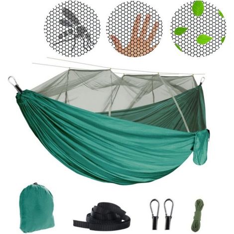 Amaca da campeggio con zanzariera, moschettoni e cinghie di fissaggio, portata 200 kg (260 x 140 cm), traspirante, ad asciugatura rapida, ideale per i viaggi. (1/5)