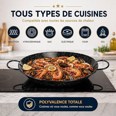 Paella Frying Pan, 30 cm, Induction Dishes, Suitable for Induction, Vitroceramic, Gas (1/3)