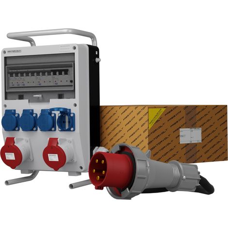 Tableau électrique de chantier sur pied avec câble TD-S/FI SKHU 2x32 A 4x230 V Schuko CEE Mennekes Doktorvolt DV-0182-D (1/4)