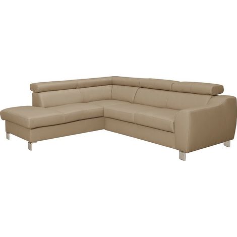 Canapé d'angle en cuir italien de luxe 5 places ASTERO, beige, angle gauche