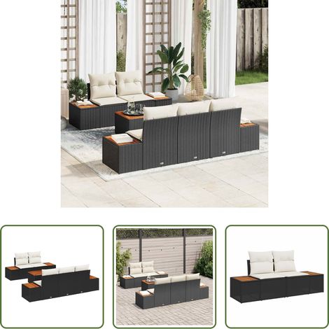 Gartentisch - Gartensofa-set mit Kissen 6 pcs Schwarz Poly Rattan (1/5)