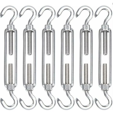 Lntyq M5 Tendeur Cable Acier Inoxydable, Lot de 6 Tendeur de Fil Crochet et Crochet Réglable Heavy Duty Tension Hook & Hook pour Corde Cable Fil à Linge, Grillagefor Sun Shade Installation