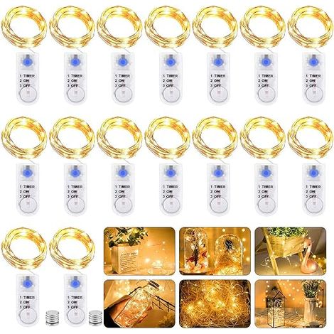 Battery Operated LED String Lights with Timer, 2M 20LED Micro Battery Powered Copper Wire String Lights Christmas Lighting for Bedroom, Indoor, Christmas, Outdoor, Party, Wedding, DIY (1/5)