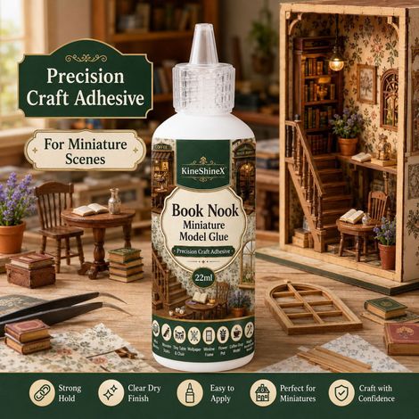KineShineX Book Nook Miniatur-Buchstützenkleber 22 ml, feine Spitze, DIY-Holzbastelarbeiten (1/5)