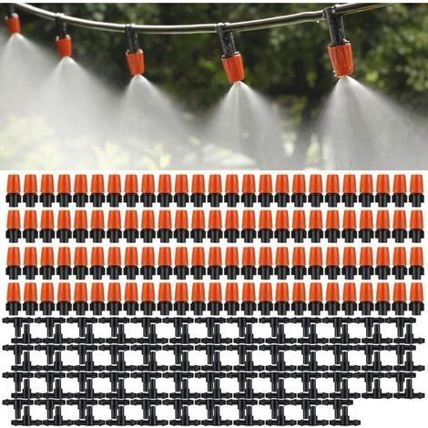 Lot de 100 Micro Pulvérisateurs à Débit Réglable pour Irrigation de Jardin, têtes de Brumisateur avec Kit de Brumisation D'irrigation Goutte à Goutte à Goutte 3 T (Orange) (1/4)