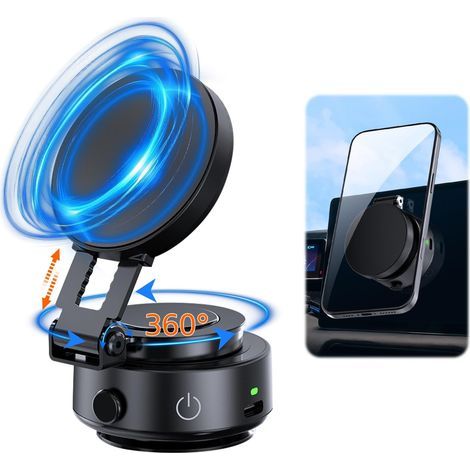 Support magnétique de voiture pour téléphone avec ventouse électrique et rotation 360° (1/5)