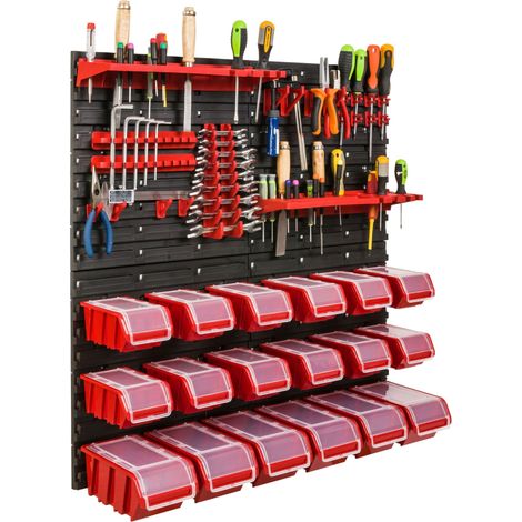 Panneau à outils d'atelier 78x78 cm + 18 plateaux (1/5)