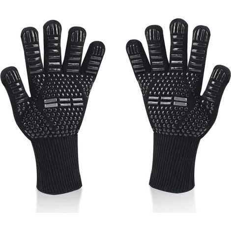 UlisemGants de barbecue universels, résistants à la chaleur jusqu'à 800 °C, antidérapants, ignifuges, en silicone, avec protection de l'avant-bras, pour barbecue, four, cheminée (noir) (1/4)