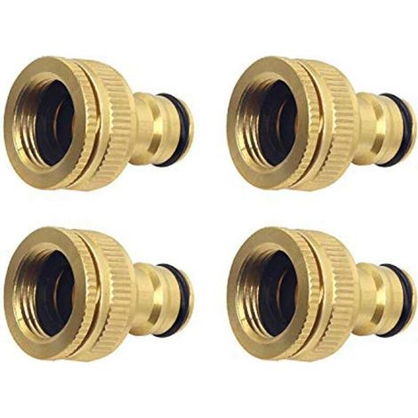 DEESSE SHOP - Connecteur de robinet de jardin en laiton 4 pièces, 1/2 et 3/4 2 en 1 femelle vers adaptateur fendu (1/5)