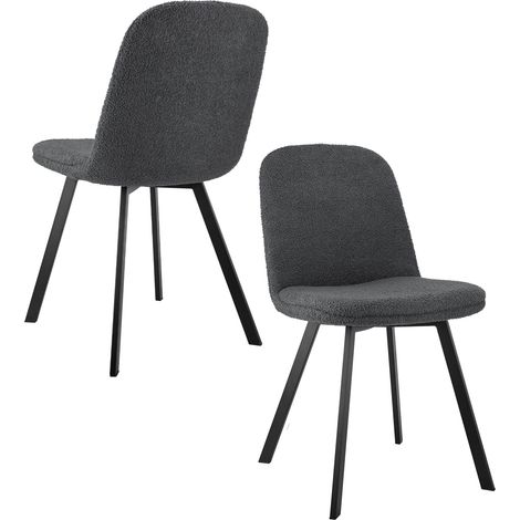 Lot de 2 chaises de salle à manger - 44x41x84cm - mobilier en rembourrage + structure métallique stable - en polaire - gris foncé (1/5)