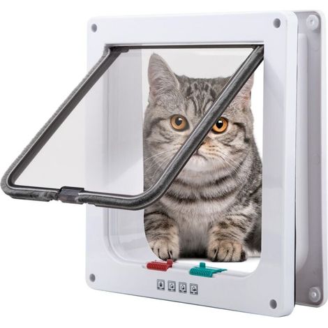 Chatière pour Chat,Magnétique Verrouillable 4 Modes pour Animaux Domestiques Chatons et Chatons Large Blanc (1/4)