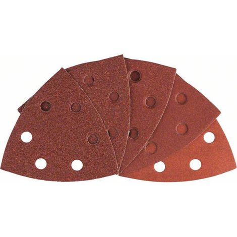 Bosch – Lot de 10 feuilles abrasives triangulaires 93mm – Assortiment grains 60/80/120/180/240 – Perforées pour aspiration poussière – 2608607540 (1/10)