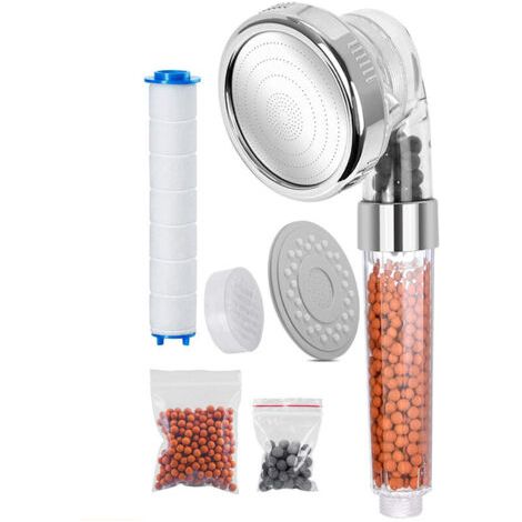 Pommeau de Douche, Pommeau Douche Anti Calcaire Économiseur d'Eau Haute Pression Filtre à Trois Niveaux Système de Filtrage Ionique avec Filtre Coton PP Remplaçable (1/5)