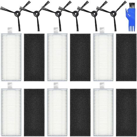 Accessoires pour Lefant M200 M201 M520M M501-A M571 T700 M501 T800 Robot aspirateur Pièce de Rechange, 6 filtres HEPA + 6 brosses latérales (1/4)