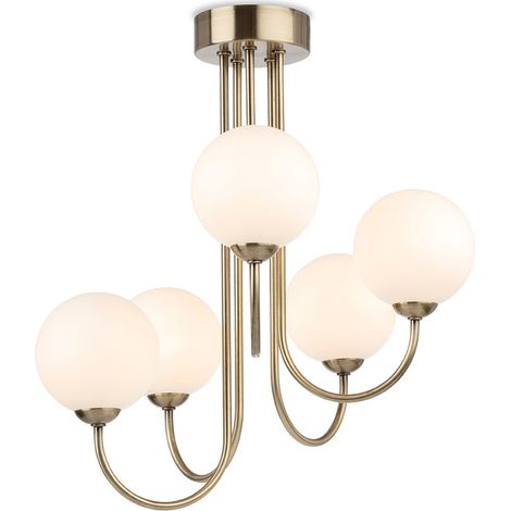 Firstlight Lyndon Globe à 5 ampoules encastré en laiton antique avec verre blanc opale