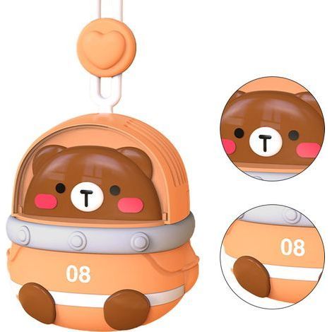 Tragbarer Nackenventilator mit USB-Aufladung, niedliches Tierdesign, 3 Geschwindigkeitsstufen, kleiner brauner Elektroventilator (1/5)