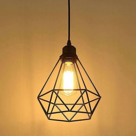 Suspension industrielle rétro, lustre, plafonnier vintage noir en forme de cage, abat-jour en métal (ampoule non incluse) (1/5)