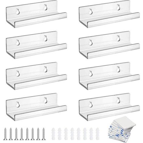 Set mit 8 transparenten Acryl Wandregalen für CDs und Fotos 10 x 3,5 x 3 cm (1/5)