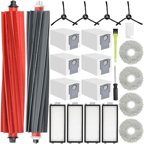 FOREHILL Kit accessoires pour Roborock Qrevo Master/Qrevo Slim Pièces pour Roborock Qrevo Master, 2 Brosse Principale, 6 Sacs à Poussière, 4 Serpillere, 4 Filtres, 4 Brosse Latérale (1/5)