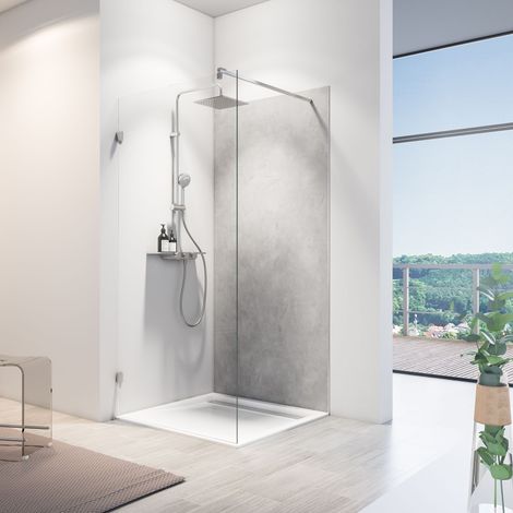Schulte – Panneau mural de douche béton ciré 100 x 210 cm – Installation facile sur faïence – Résistant à la chaleur jusqu'à 100°C – Garantie 10 ans