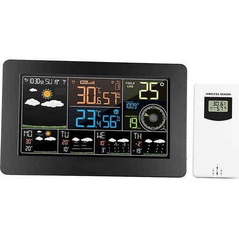 Multifunktionale Farb-WLAN-Wetterstation mit App-Steuerung, Innen-/Außentemperaturanzeige, EU-Stecker