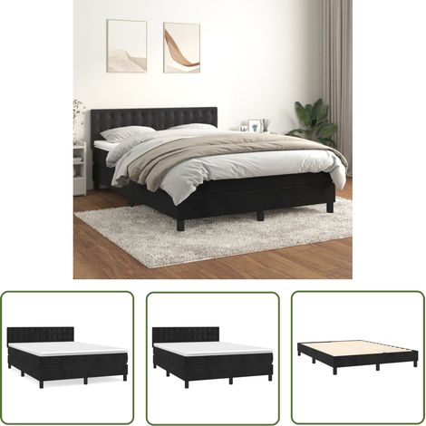 The Living Store Sommier à lattes de lit avec matelas Noir 140x200 cm Velours - Lit Tapissier - Lit Velours - Lit Double - Literie - Chambre À Coucher (1/5)