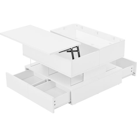 Tavolino da salotto elevabile bianco con LED 16 colori e ripiano in vetro (1/5)