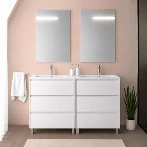 Mobile bagno a terra 120 cm bianco lucido sei cassetti e doppia vasca Gaya (1/5)