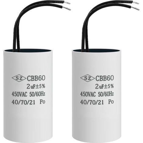 2 Pièces Condensateur Moteur 2µF, Condensateur Démarrage 450V AC, Pompe de Piscine, Volet Roulant, Ventilateur, Climatiseur et Appareils Électriques, Boîtier Robuste et Durable (1/5)
