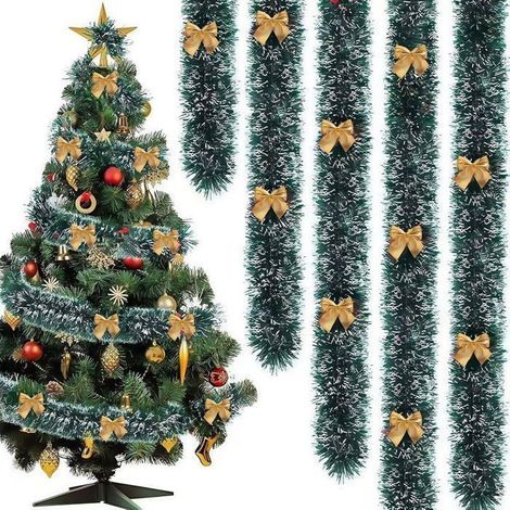 Lot de 5 guirlandes tinsel 2 m avec nœud doré – Or – Pour sapin artificiel – Décoration fête (1/5)