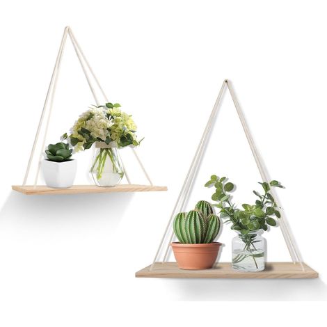2 pcs Étagères à Corde en Bois Étagère Flottante avec Corde étagère Suspendue à la Corde Décoration Murale avec Corde Suspendue pour la Cuisine, la Chambre, la Salle de Bain, Salon,Dortoir (1/5)