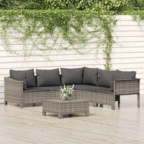 Salon de jardin 6 pcs - Ensemble Table et Chaise de Jardin - avec coussins Gris Résine tressée BV543984 - BonneVie (1/5)