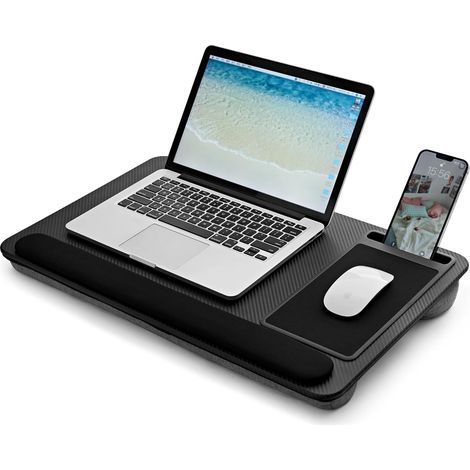 Table de genoux portable en bois avec coussin, support léger pour ordinateur portable à utiliser au lit, avec tapis de souris et support pour téléphone intégrés (1/5)