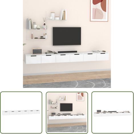 The Living Store Armoires murales 2 pcs blanc 102x30x20 cm bois d'ingénierie - Etagere Murale - Bibliothèque Murale - Rangement Mural - Meubles Tv - Meuble Suspendus (1/5)