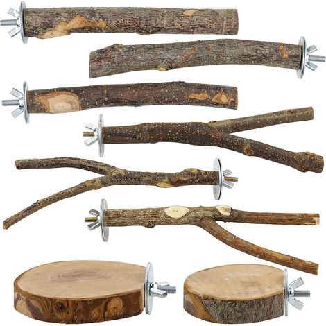 Set mit 8 Sitzstangen aus Naturholz für Papageien – Mehrzweigplattform mit Spielzeug, Gabeln und Hängematte – Langlebiges Zubehör für Wellensittiche und Kanarienvögel