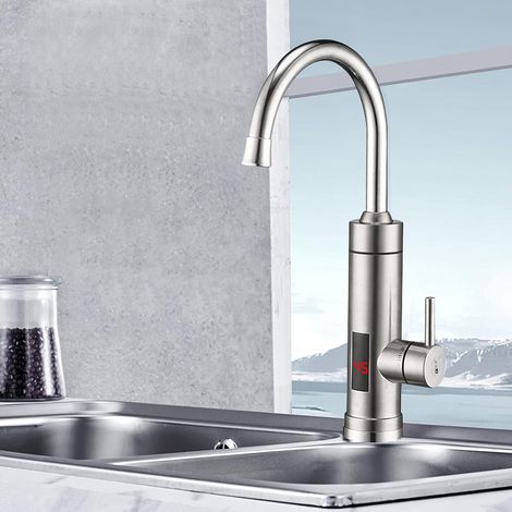 3000W Edelstahl Wasserhahn mit Durchlauferhitzer 360° Drehbarer Küchenarmatur Warmwasserhahn mit LED-Temperaturanzeige Armatur für Küche Bad Instant Heißwass (1/5)