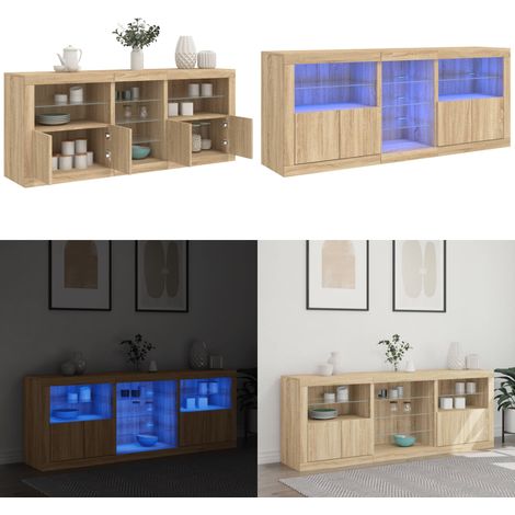 Buffet avec lumières LED chêne sonoma 181,5x37x67 cm - Buffet Design Moderne - Meuble Rangement - Luminaire Led Rgb - Armoire Entrée - Décoration Intérieur - Home & Living (1/5)