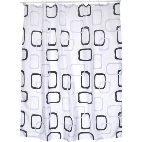 Rideau de Douche Polyester 180x200cm Motifs Gris & Blanc - Anneaux Inclus (1/5)