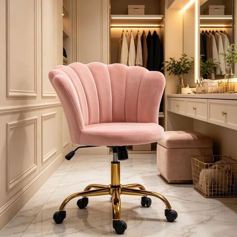 Fauteuil de coiffure de style professionnel avec revêtement en velours doux, dossier en forme de fleur, hauteur réglable, pour une utilisation en salon de coiffure et à domicile (comprend 1 fauteuil d (1/5)