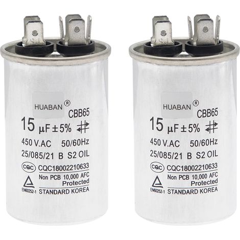 2 Pièces 15 uF Condensateur de démarrage CBB65 450V 50/60Hz Coquille en aluminium pour climatiseur (1/2)