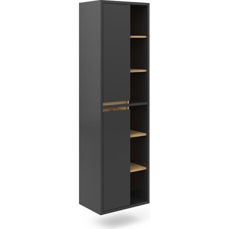 Armadio per il bagno Viola, Antracite, 50 x 170 cm con ante e vani a giorno, Vicco