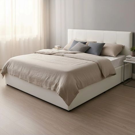 letto matrimoniale contenitore bellahome "dual" rivestito in ecopelle bianco 160x190 cm (1/4)