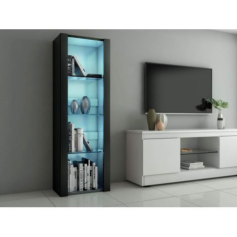 Vitrinenschrank mit RGB LED-Beleuchtung, 3 Glasböden, 55x35x166 cm, Schwarz (1/5)