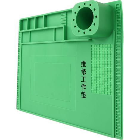 Tapis de travail en silicone résistant à la chaleur, protection thermique pour réparation électronique, 40x30 cm, vert, surface antidérapante et isolante. (1/5)