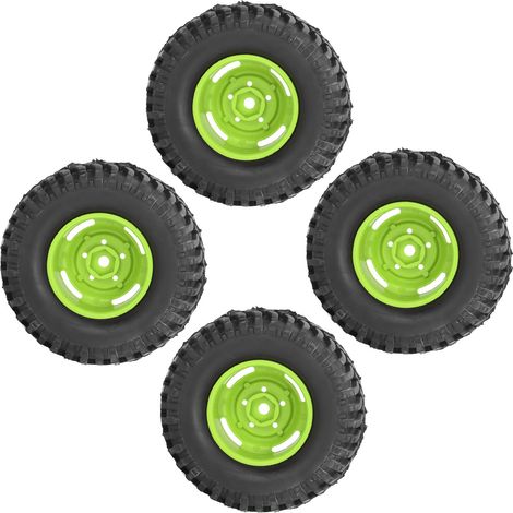 Vier ferngesteuerte Räder und Reifen, aus 1,9 Zoll Gummi-Kunststoff, 100 mm Durchmesser, universeller ferngesteuerter Reifensatz, geeignet für Kettenfahrzeuge, grün. (1/4)
