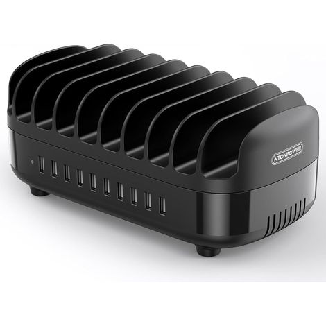 Station de Recharge USB avec commutateur, Chargeur Intelligent USB avec 10 connexions 120W, Support de Charge pour Smartphones Tablettes, Fil Chargeurs de Bureau, Noir (1/5)