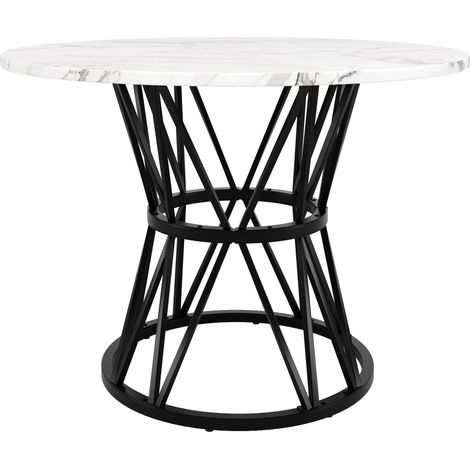 Runder Esstisch 100 x 100 x 76 cm, MDF in schwarzer Marmoroptik mit Metallbeinen (1/5)