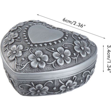 Boîte à bijoux vintage en métal en forme de cœur – boîte de rangement pour bijoux, idéale comme cadeau pour les anniversaires, les mariages ou les anniversaires de mariage. (1/5)