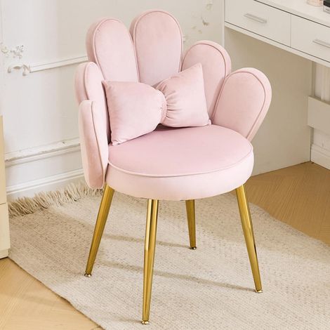 Samt Sessel mit Blütenlehne, Schminktisch Stuhl, Rosa, Goldfarbene Beine (1/5)